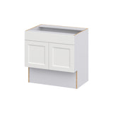 Hugo&Borg Riviera 30-in W x 30-in H x 21-in D Bright White Sink Base Fully Assembled Cabinet (Recessed Panel Shaker Style)