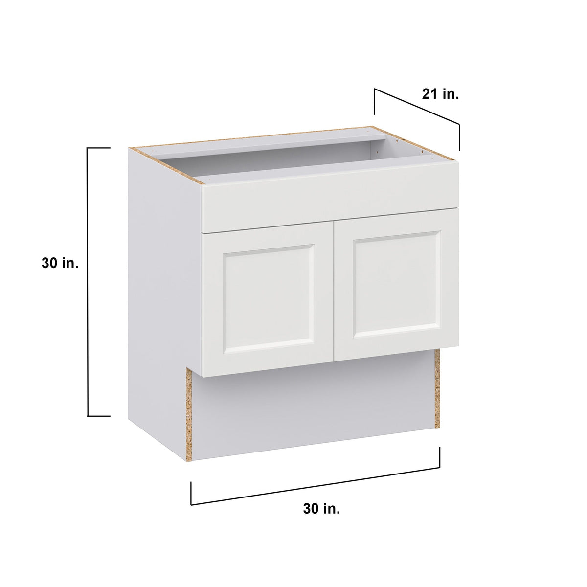 Hugo&Borg Riviera 30-in W x 30-in H x 21-in D Bright White Sink Base Fully Assembled Cabinet (Recessed Panel Shaker Style)