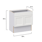 Hugo&Borg Riviera 30-in W x 30-in H x 21-in D Bright White Sink Base Fully Assembled Cabinet (Recessed Panel Shaker Style)