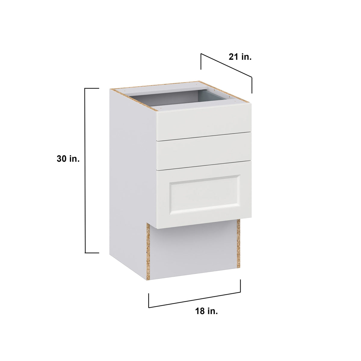 Hugo&Borg Riviera 18-in W x 30-in H x 21-in D Bright White 3-Drawer Base Fully Assembled Cabinet (Recessed Panel Style)
