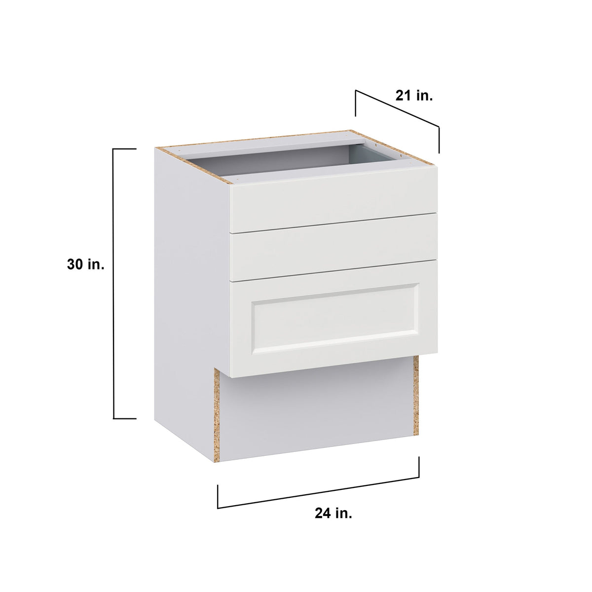 Hugo&Borg Riviera 24-in W x 30-in H x 21-in D Bright White 3-Drawer Base Fully Assembled Cabinet (Recessed Panel Style)