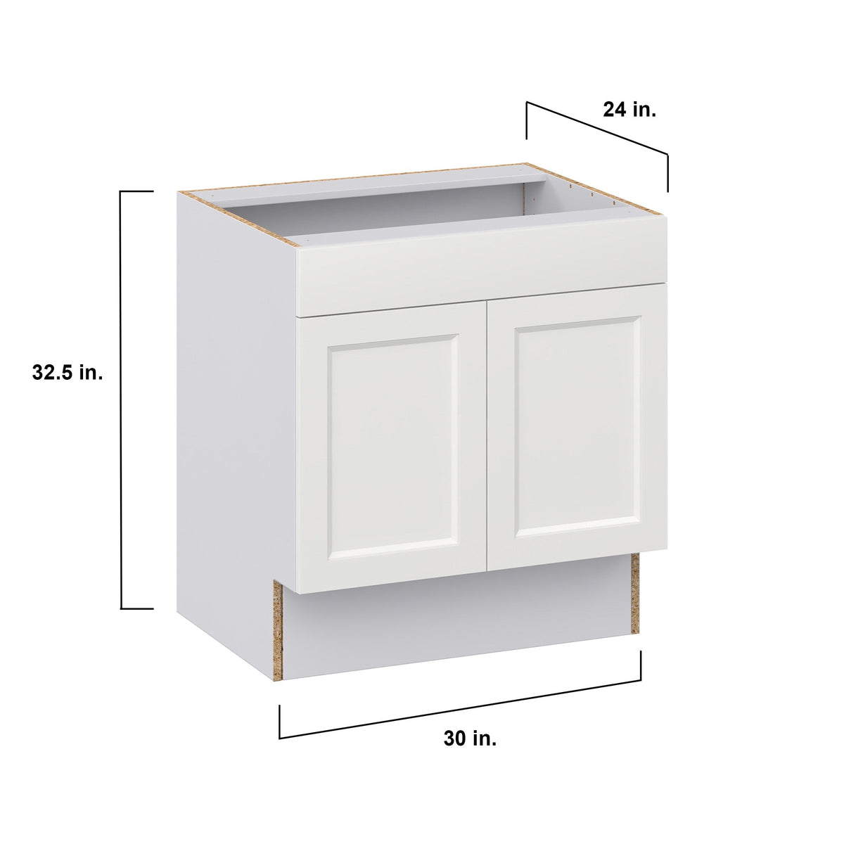 Hugo&Borg Riviera 30-in W x 32.5-in H x 24-in D Bright White Sink Base Fully Assembled Cabinet (Recessed Panel Shaker Style)