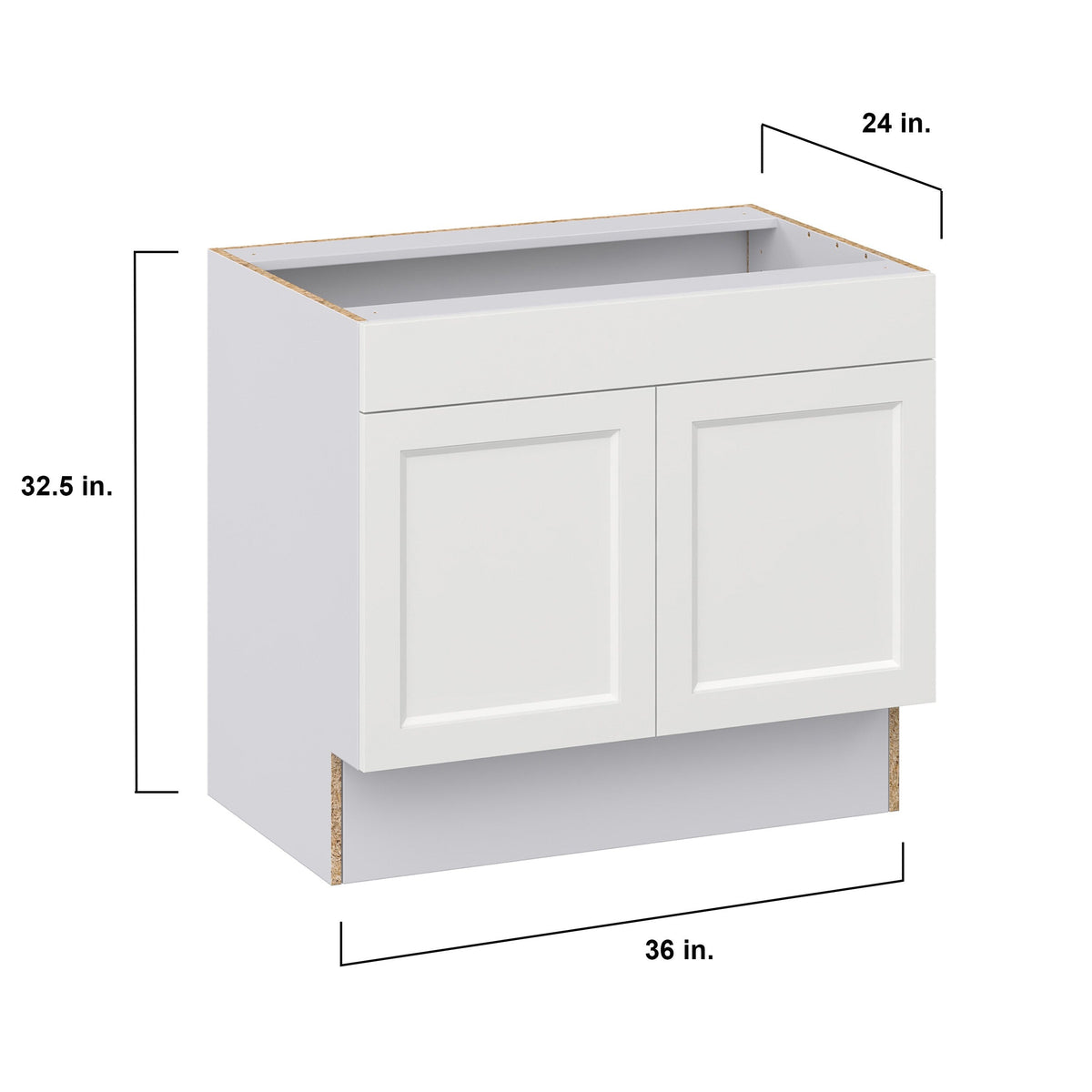 Hugo&Borg Riviera 36-in W x 32.5-in H x 24-in D Bright White Sink Base Fully Assembled Cabinet (Recessed Panel Shaker Style)