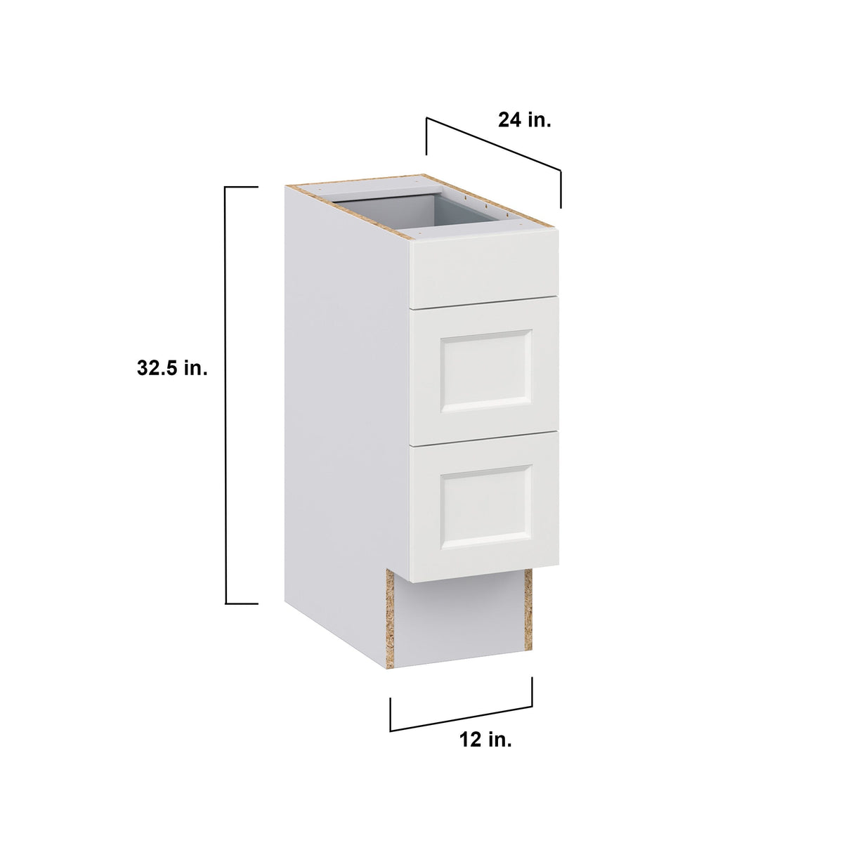 Hugo&Borg Riviera 12-in W x 32.5-in H x 24-in D Bright White 3-Drawer Base Fully Assembled Cabinet (Recessed Panel Style)