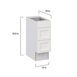 Hugo&Borg Riviera 12-in W x 32.5-in H x 24-in D Bright White 3-Drawer Base Fully Assembled Cabinet (Recessed Panel Style)