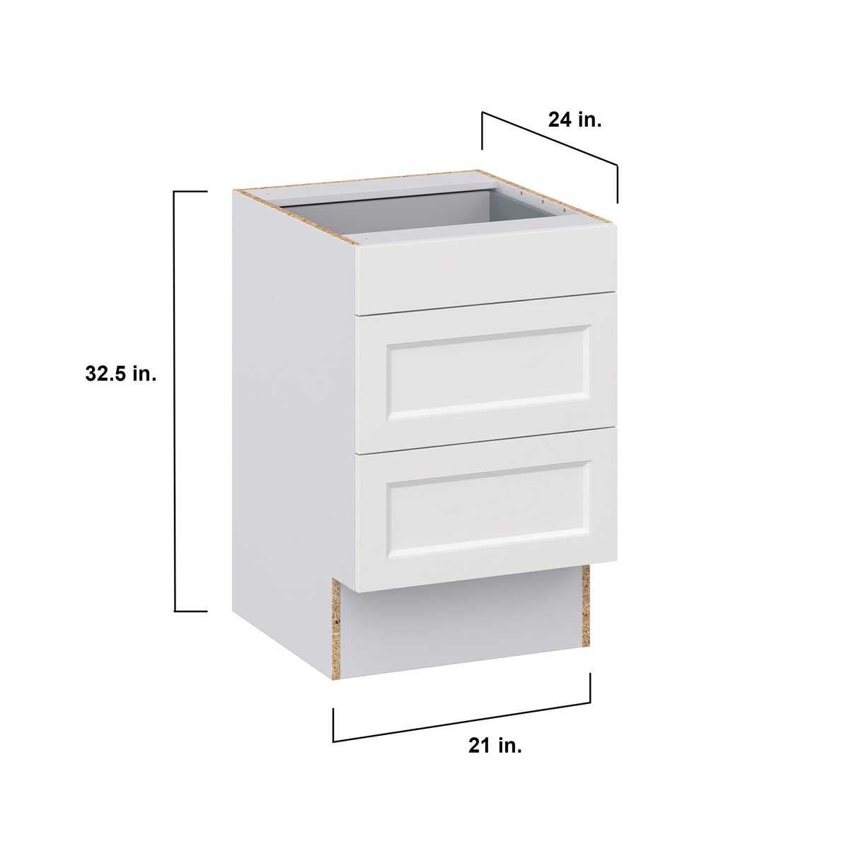 Hugo&Borg Riviera 21-in W x 32.5-in H x 24-in D Bright White 3-Drawer Base Fully Assembled Cabinet (Recessed Panel Style)