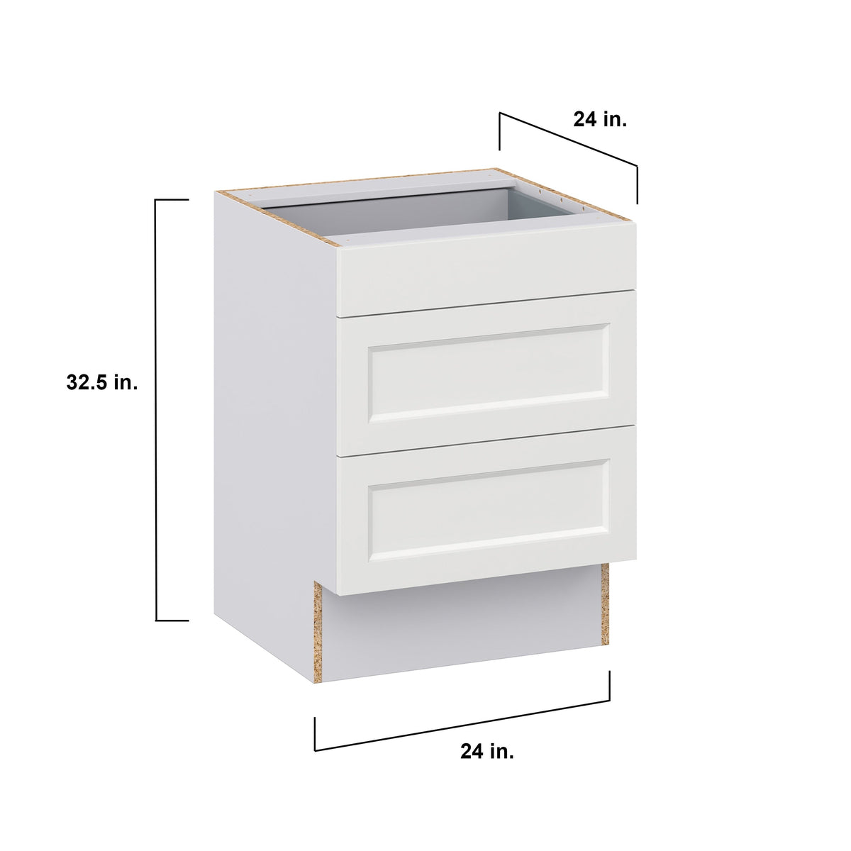 Hugo&Borg Riviera 24-in W x 32.5-in H x 24-in D Bright White 3-Drawer Base Fully Assembled Cabinet (Recessed Panel Style)