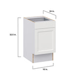 Hugo&Borg Riviera 18-in W x 34.5-in H x 25-in D Bright White 1-Drawer Base Fully Assembled Cabinet (Recessed Panel Shaker Door Style)