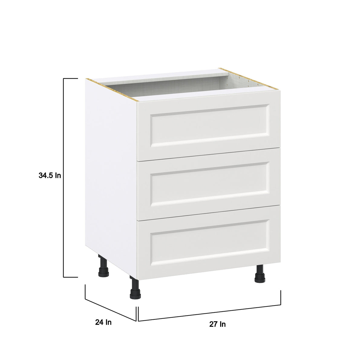 Hugo&Borg Riviera 27-in W x 34.5-in H x 24-in D Bright White 3-Drawer Base Fully Assembled Cabinet (Recessed Panel Style)