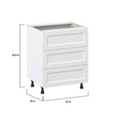 Hugo&Borg Riviera 27-in W x 34.5-in H x 24-in D Bright White 3-Drawer Base Fully Assembled Cabinet (Recessed Panel Style)