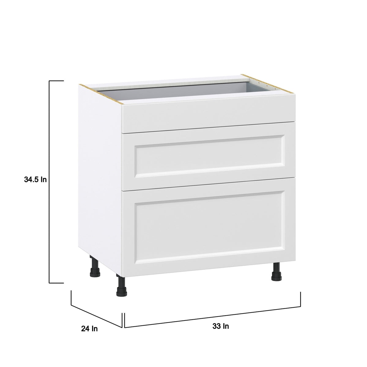 Hugo&Borg Riviera 33-in W x 34.5-in H x 24-in D Bright White 3-Drawer Base Fully Assembled Cabinet (Recessed Panel Style)