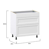 Hugo&Borg Riviera 33-in W x 34.5-in H x 24-in D Bright White 3-Drawer Base Fully Assembled Cabinet (Recessed Panel Style)