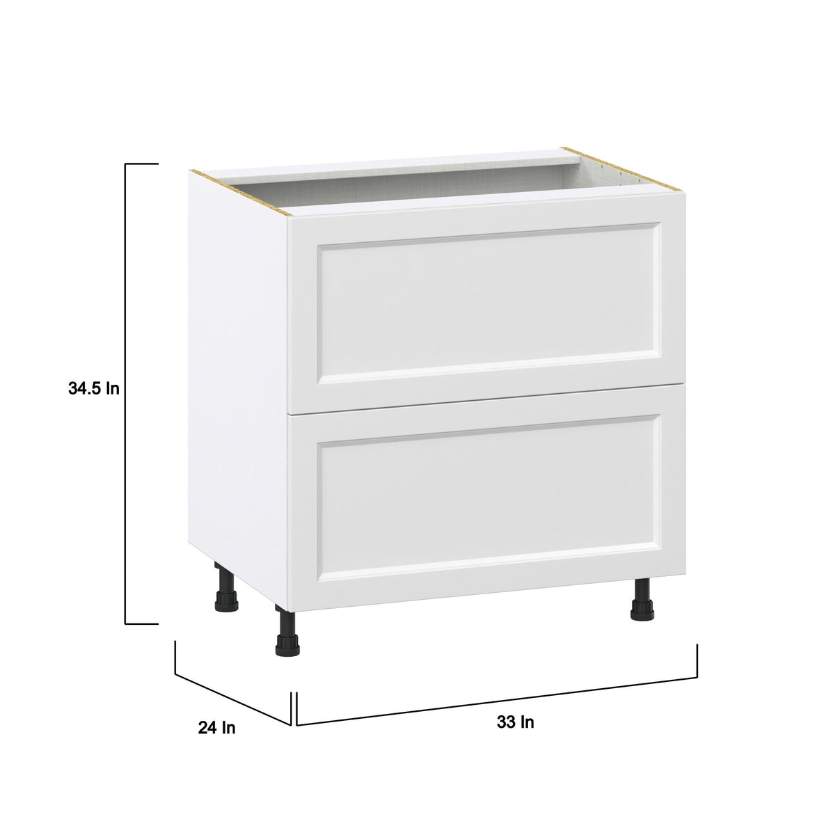 Hugo&Borg Riviera 33-in W x 34.5-in H x 24-in D Bright White 2-Drawer Base Fully Assembled Cabinet (Recessed Panel Style)