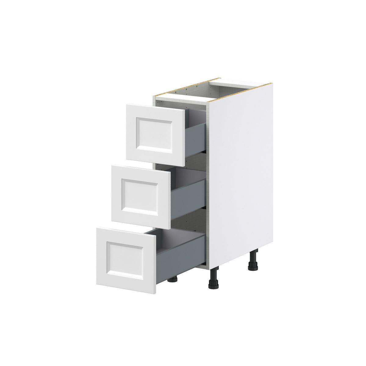 Hugo&Borg Riviera 12-in W x 34.5-in H x 24-in D Bright White 3-Drawer Base Fully Assembled Cabinet (Recessed Panel Style)