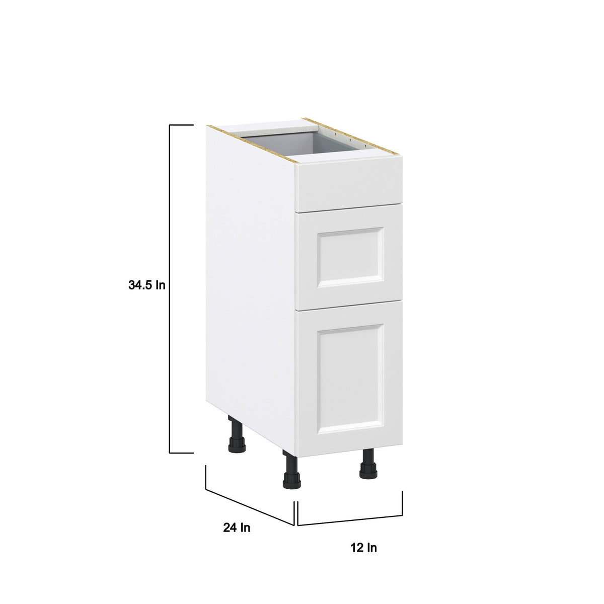 Hugo&Borg Riviera 12-in W x 34.5-in H x 24-in D Bright White 3-Drawer Base Fully Assembled Cabinet (Recessed Panel Style)