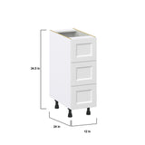 Hugo&Borg Riviera 12-in W x 34.5-in H x 24-in D Bright White 3-Drawer Base Fully Assembled Cabinet (Recessed Panel Style)