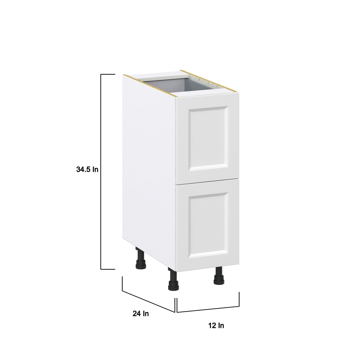 Hugo&Borg Riviera 12-in W x 34.5-in H x 24-in D Bright White 3-Drawer Base Fully Assembled Cabinet (Recessed Panel Style)