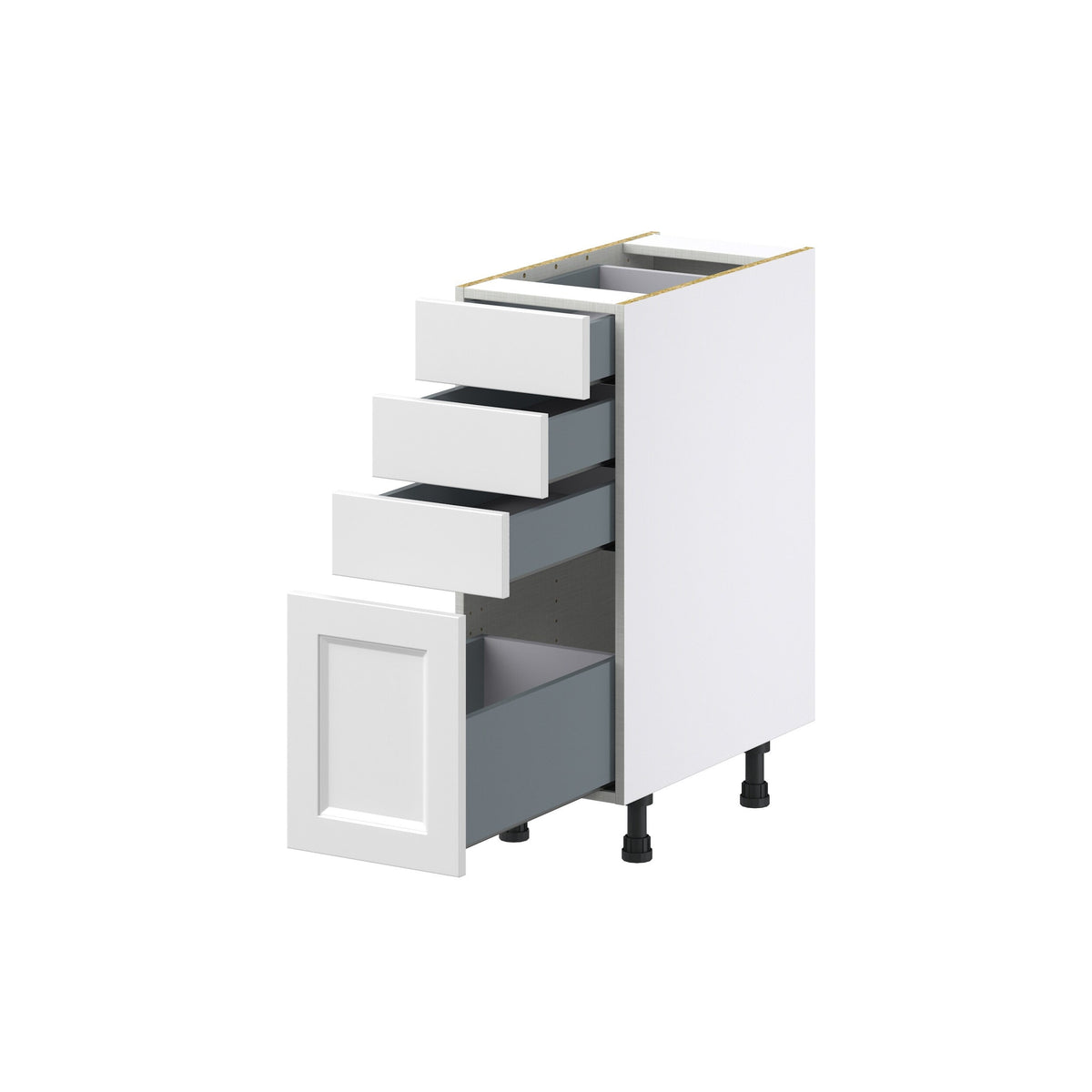 Hugo&Borg Riviera 12-in W x 34.5-in H x 24-in D Bright White 4-Drawer Base Fully Assembled Cabinet (Recessed Panel Style)