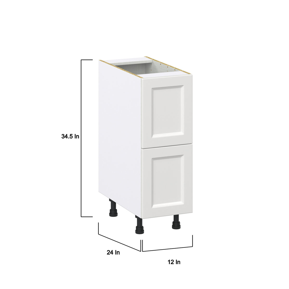 Hugo&Borg Riviera 12-in W x 34.5-in H x 24-in D Bright White 2-Drawer Base Fully Assembled Cabinet (Recessed Panel Style)