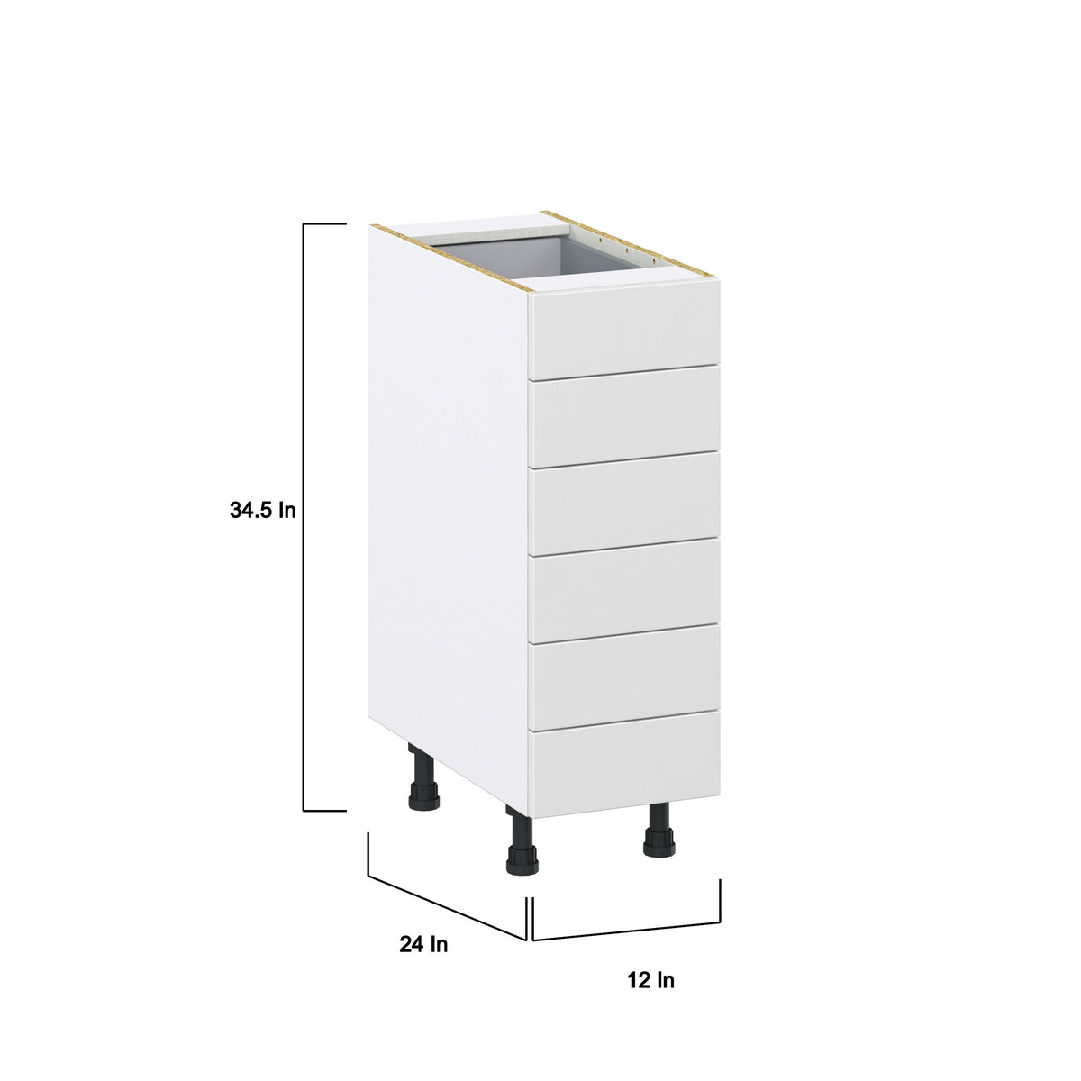 Hugo&Borg Riviera 12-in W x 34.5-in H x 24-in D Bright White 6-Drawer Base Fully Assembled Cabinet (Recessed Panel Style)
