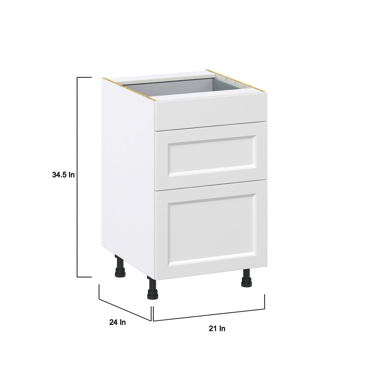 Hugo&Borg Riviera 21-in W x 34.5-in H x 24-in D Bright White 3-Drawer Base Fully Assembled Cabinet (Recessed Panel Style)