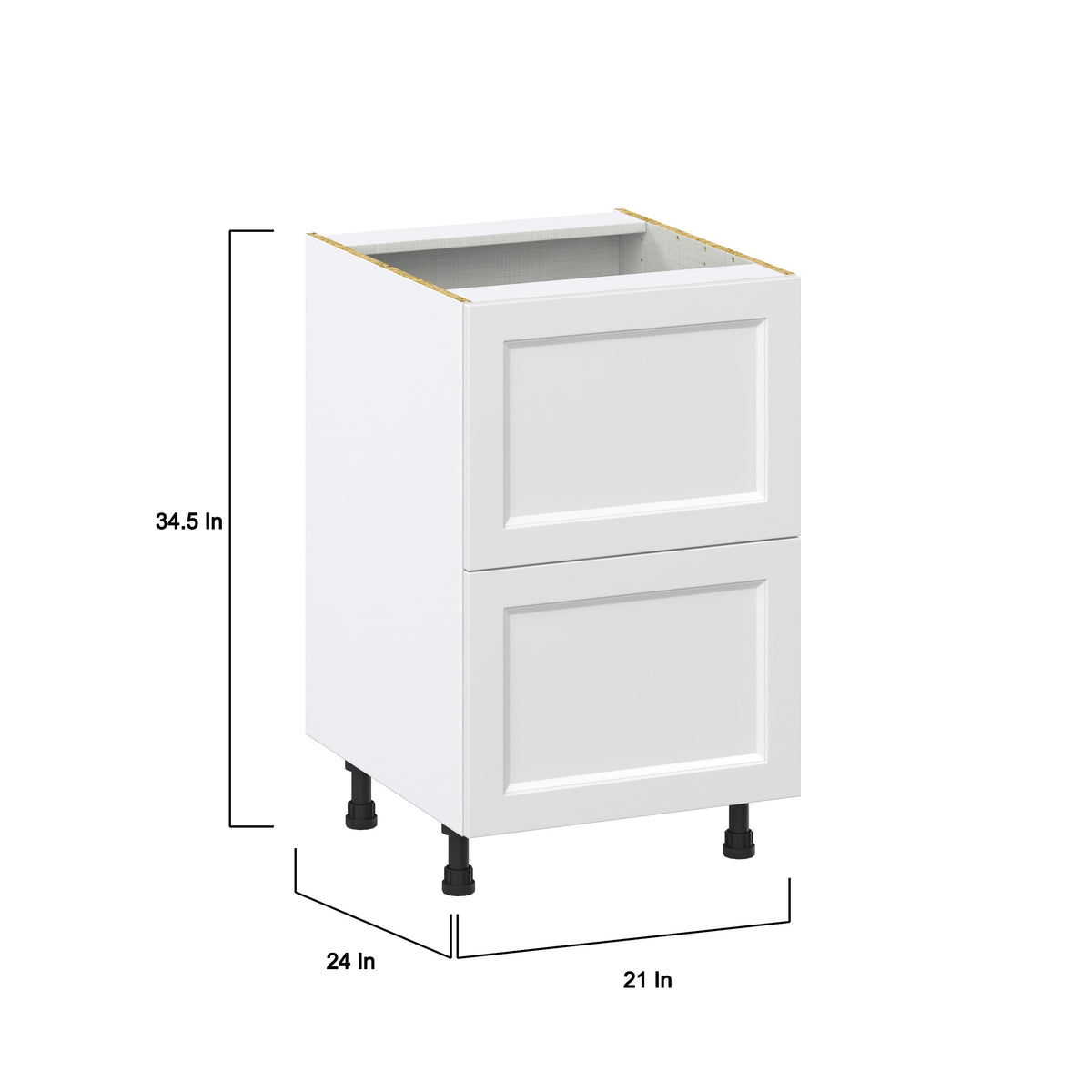 Hugo&Borg Riviera 21-in W x 34.5-in H x 24-in D Bright White 2-Drawer Base Fully Assembled Cabinet (Recessed Panel Style)