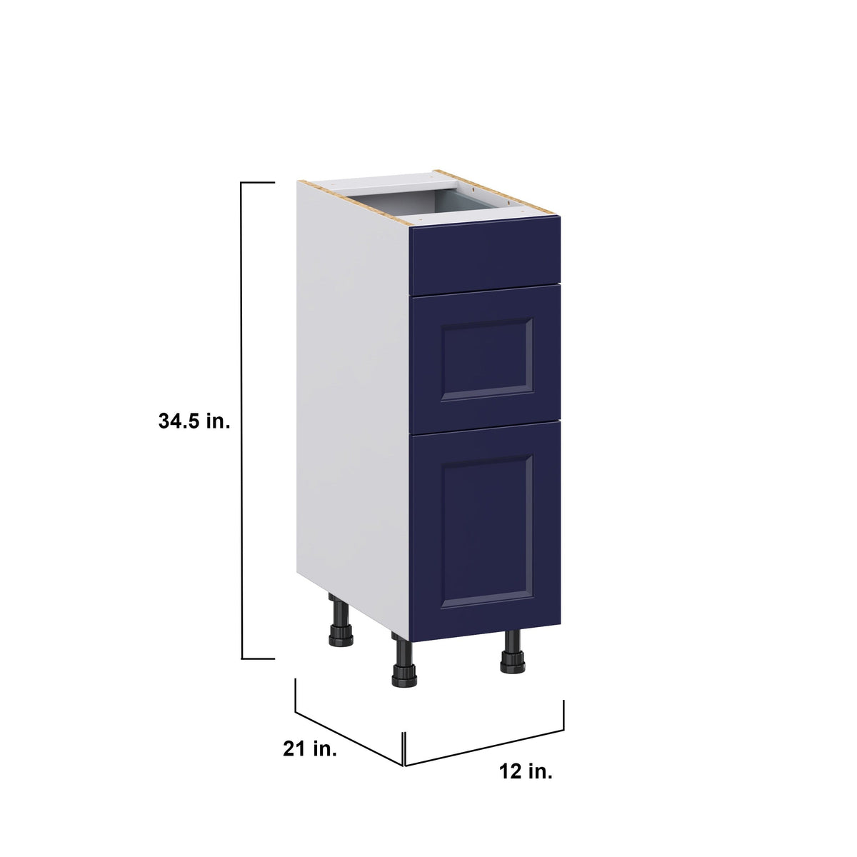 Hugo&Borg Lorette 12-in W x 34.5-in H x 21-in D Navy Blue 3-Drawer Base Fully Assembled Cabinet (Recessed Panel Style)