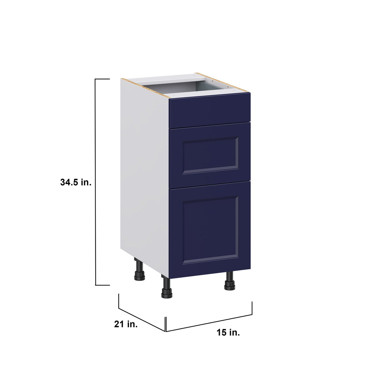 Hugo&Borg Lorette 15-in W x 34.5-in H x 21-in D Navy Blue 3-Drawer Base Fully Assembled Cabinet (Recessed Panel Style)