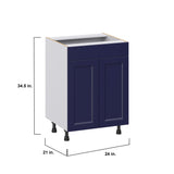 Hugo&Borg Lorette 24-in W x 34.5-in H x 21-in D Navy Blue Sink Base Fully Assembled Cabinet (Recessed Panel Shaker Style)