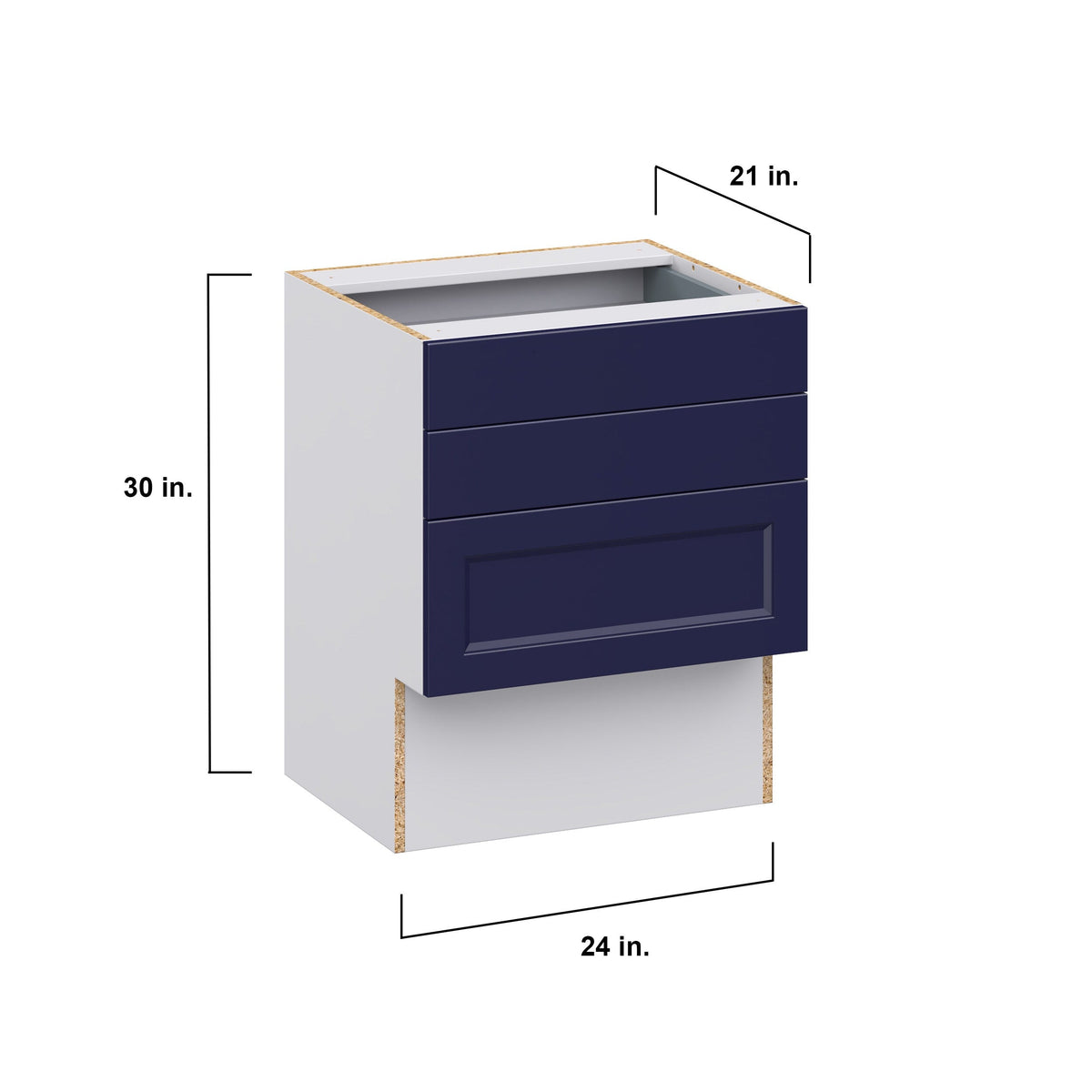 Hugo&Borg Lorette 24-in W x 30-in H x 21-in D Navy Blue 3-Drawer Base Fully Assembled Cabinet (Recessed Panel Style)