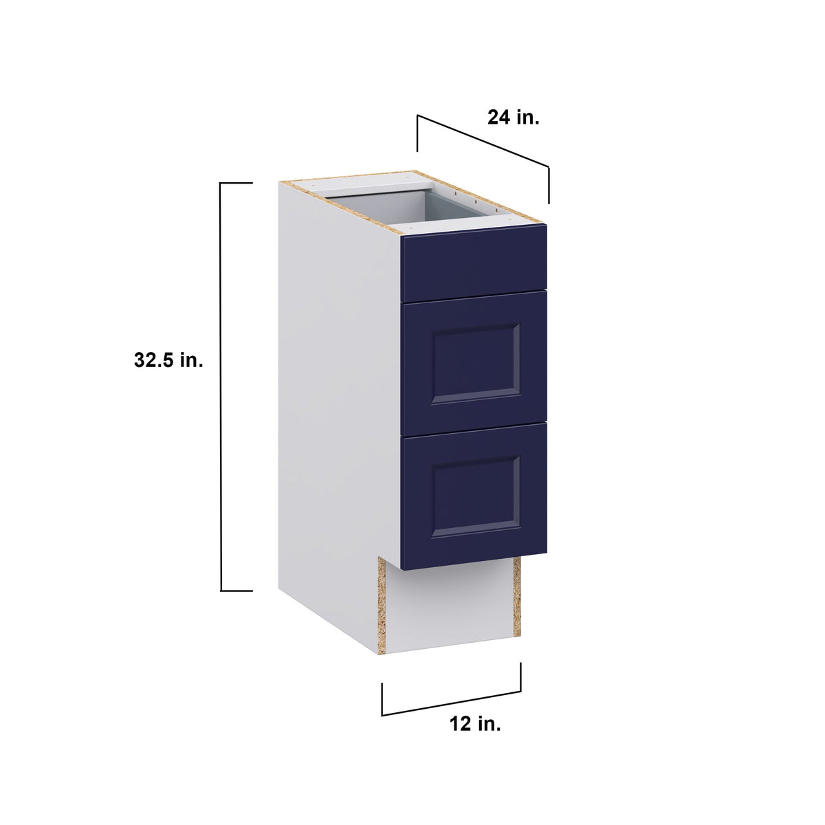 Hugo&Borg Lorette 12-in W x 32.5-in H x 24-in D Navy Blue 3-Drawer Base Fully Assembled Cabinet (Recessed Panel Style)
