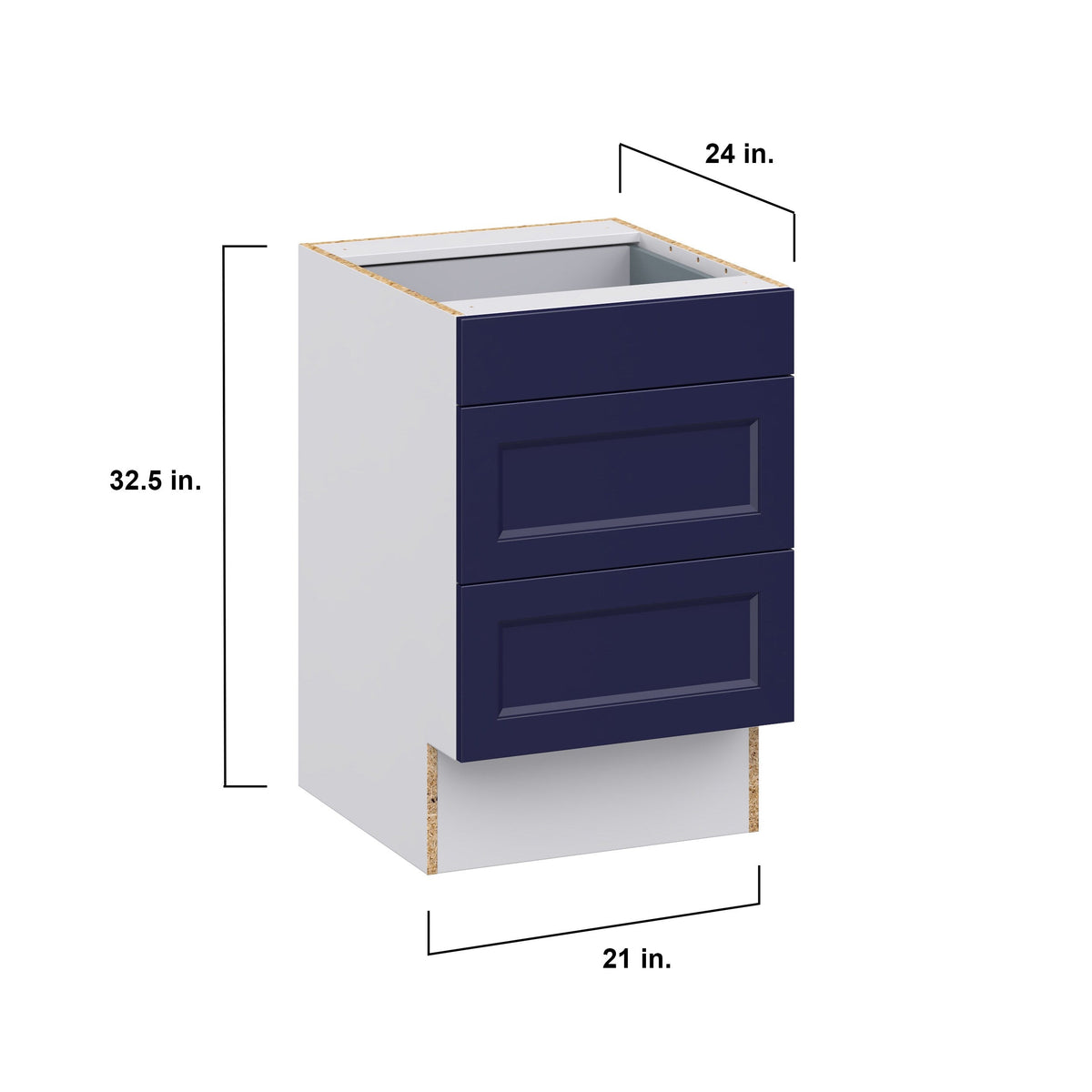 Hugo&Borg Lorette 21-in W x 32.5-in H x 25-in D Navy Blue 3-Drawer Base Fully Assembled Cabinet (Recessed Panel Style)