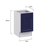 Hugo&Borg Lorette 18-in W x 34.5-in H x 25-in D Navy Blue 1-Drawer Base Fully Assembled Cabinet (Recessed Panel Shaker Door Style)