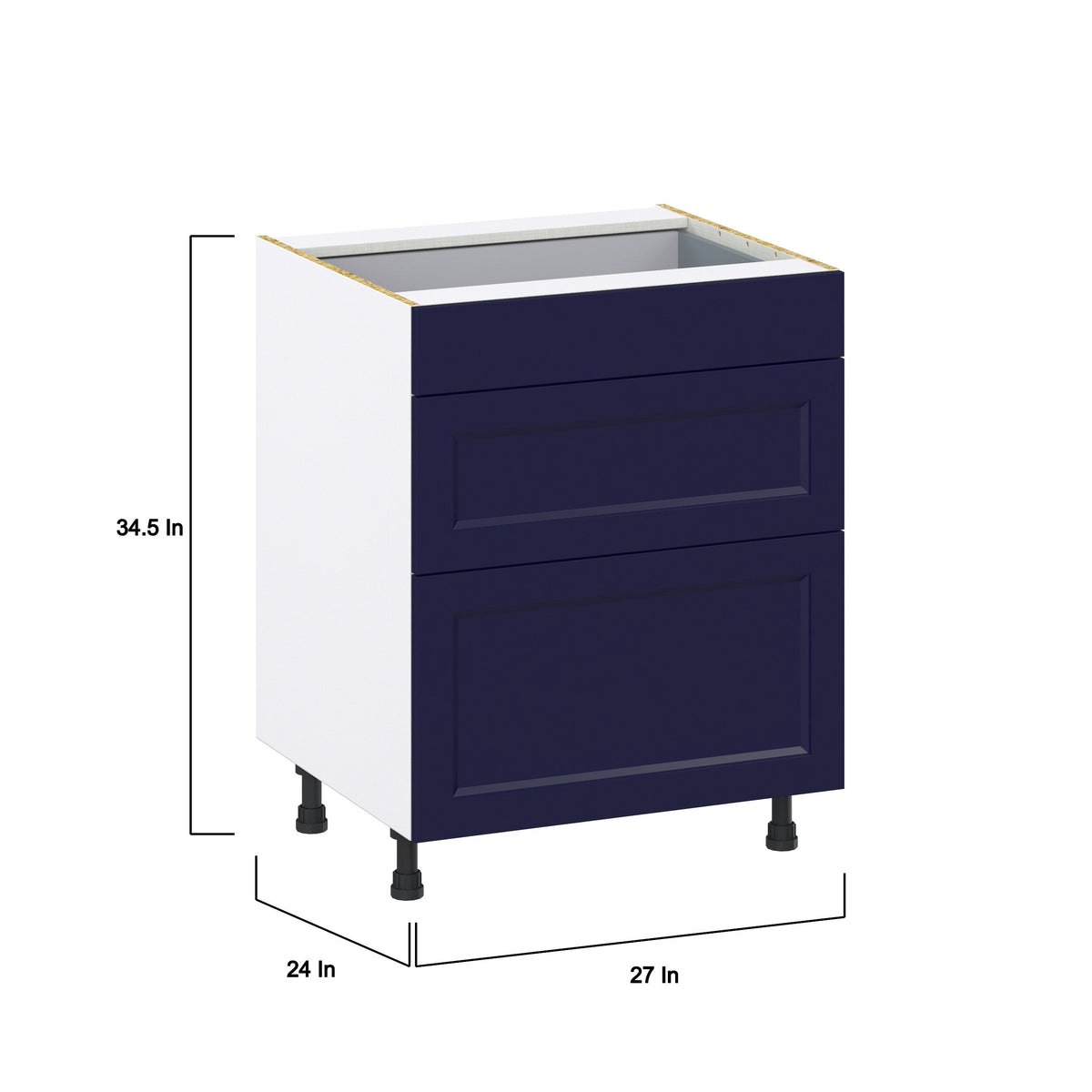 Hugo&Borg Lorette 27-in W x 34.5-in H x 24-in D Navy Blue 3-Drawer Base Fully Assembled Cabinet (Recessed Panel Style)