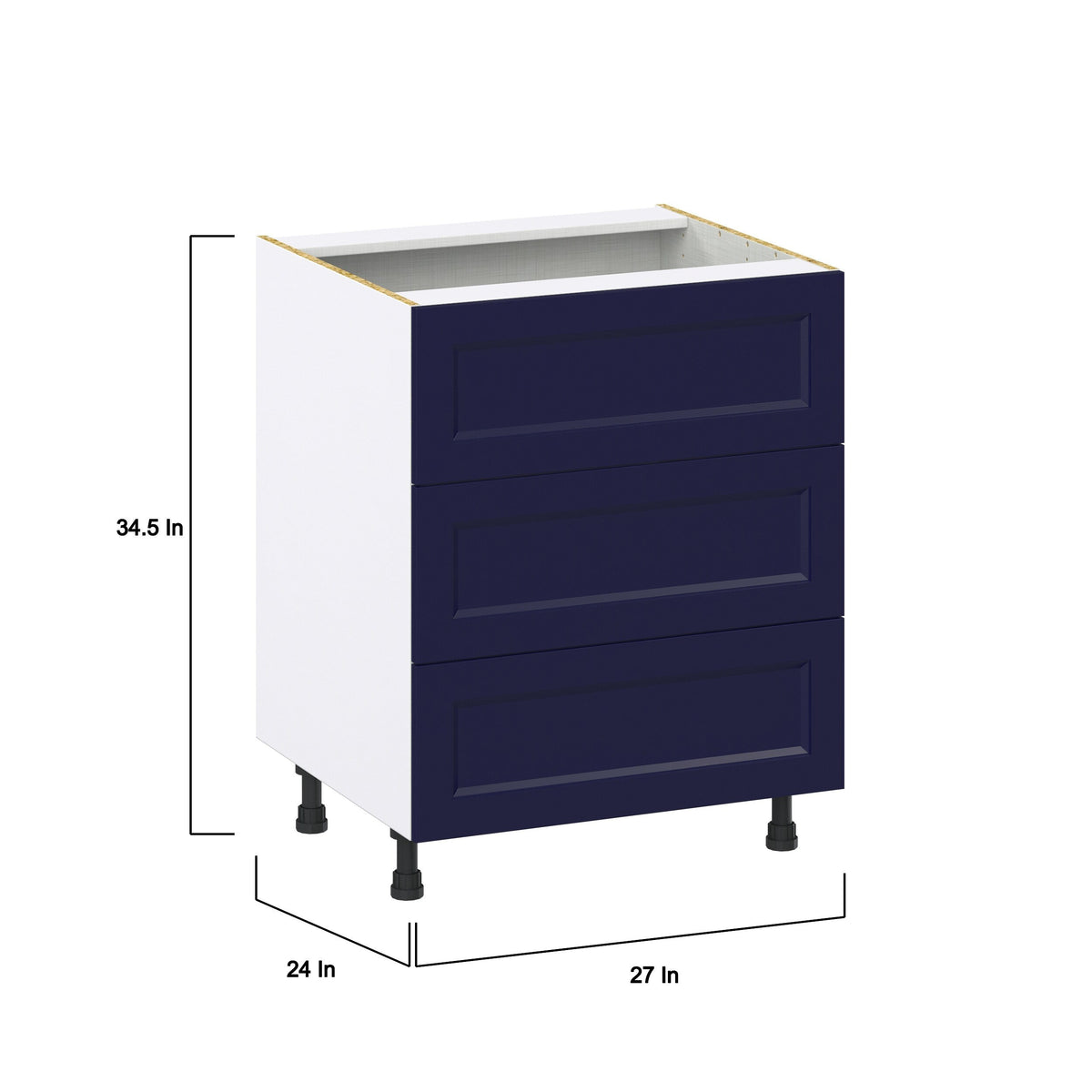 Hugo&Borg Lorette 27-in W x 34.5-in H x 24-in D Navy Blue 3-Drawer Base Fully Assembled Cabinet (Recessed Panel Style)