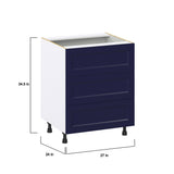 Hugo&Borg Lorette 27-in W x 34.5-in H x 24-in D Navy Blue 3-Drawer Base Fully Assembled Cabinet (Recessed Panel Style)