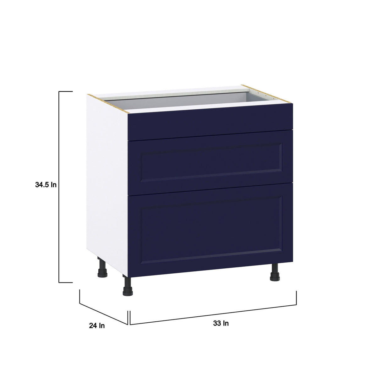 Hugo&Borg Lorette 33-in W x 34.5-in H x 24-in D Navy Blue 3-Drawer Base Fully Assembled Cabinet (Recessed Panel Style)