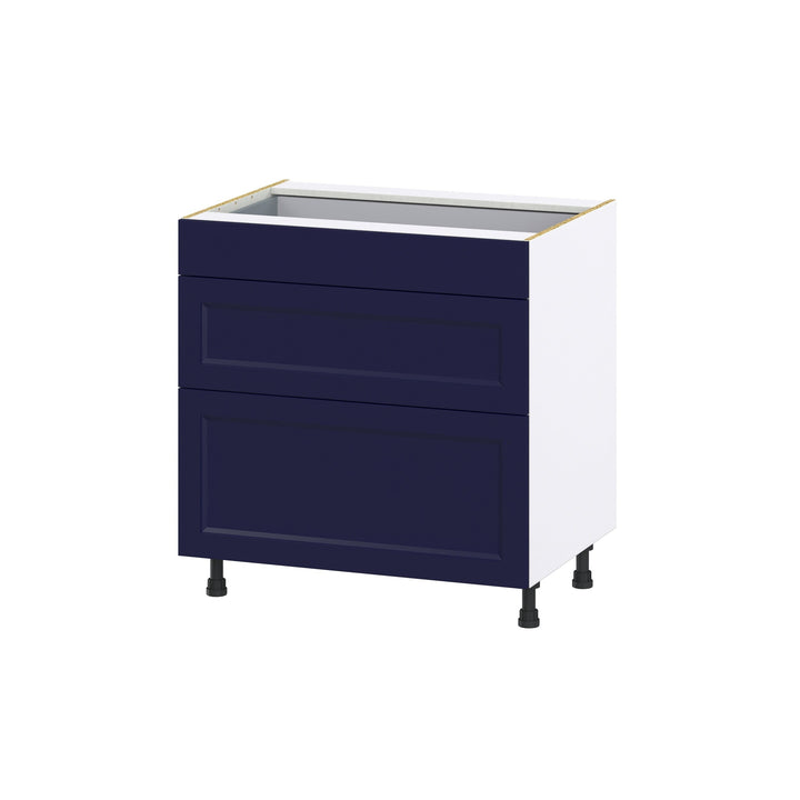 Hugo&Borg Lorette 33-in W x 34.5-in H x 24-in D Navy Blue 3-Drawer Base Fully Assembled Cabinet (Recessed Panel Style)