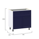 Hugo&Borg Lorette 33-in W x 34.5-in H x 25-in D Navy Blue 1-Drawer Base Fully Assembled Cabinet (Recessed Panel Shaker Style)