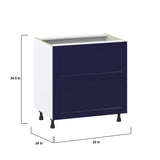 Hugo&Borg Lorette 33-in W x 34.5-in H x 24-in D Navy Blue 2-Drawer Base Fully Assembled Cabinet (Recessed Panel Style)