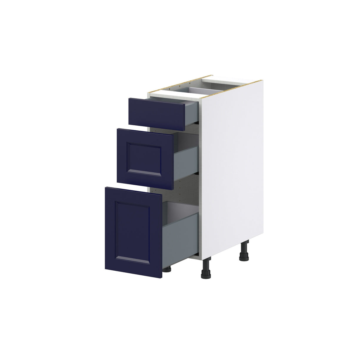 Hugo&Borg Lorette 12-in W x 34.5-in H x 24-in D Navy Blue 3-Drawer Base Fully Assembled Cabinet (Recessed Panel Style)