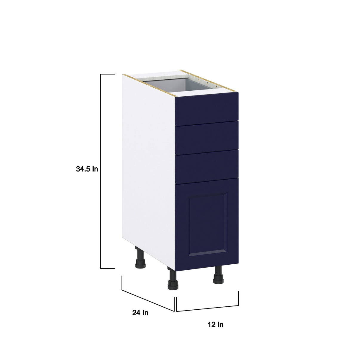 Hugo&Borg Lorette 12-in W x 34.5-in H x 24-in D Navy Blue 4-Drawer Base Fully Assembled Cabinet (Recessed Panel Style)