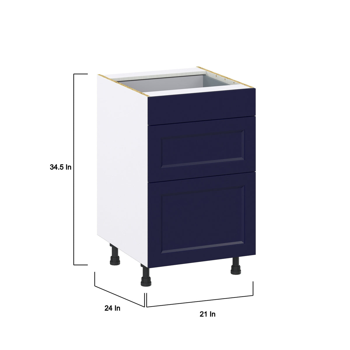 Hugo&Borg Lorette 21-in W x 34.5-in H x 24-in D Navy Blue 3-Drawer Base Fully Assembled Cabinet (Recessed Panel Style)