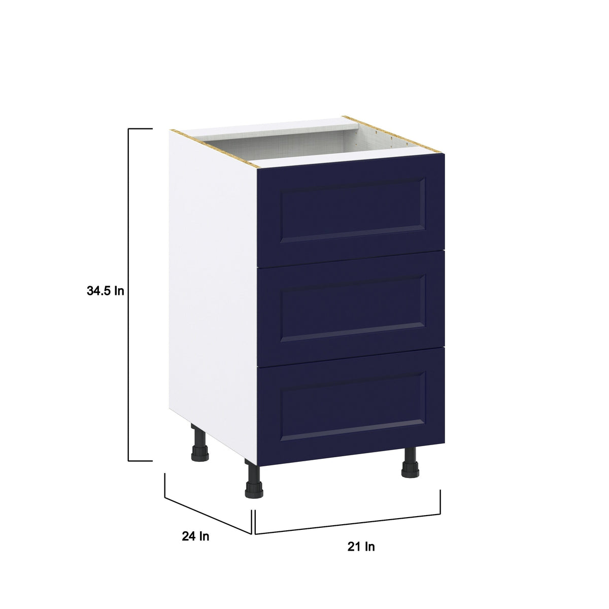 Hugo&Borg Lorette 21-in W x 34.5-in H x 24-in D Navy Blue 3-Drawer Base Fully Assembled Cabinet (Recessed Panel Style)