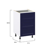 Hugo&Borg Lorette 21-in W x 34.5-in H x 24-in D Navy Blue 3-Drawer Base Fully Assembled Cabinet (Recessed Panel Style)