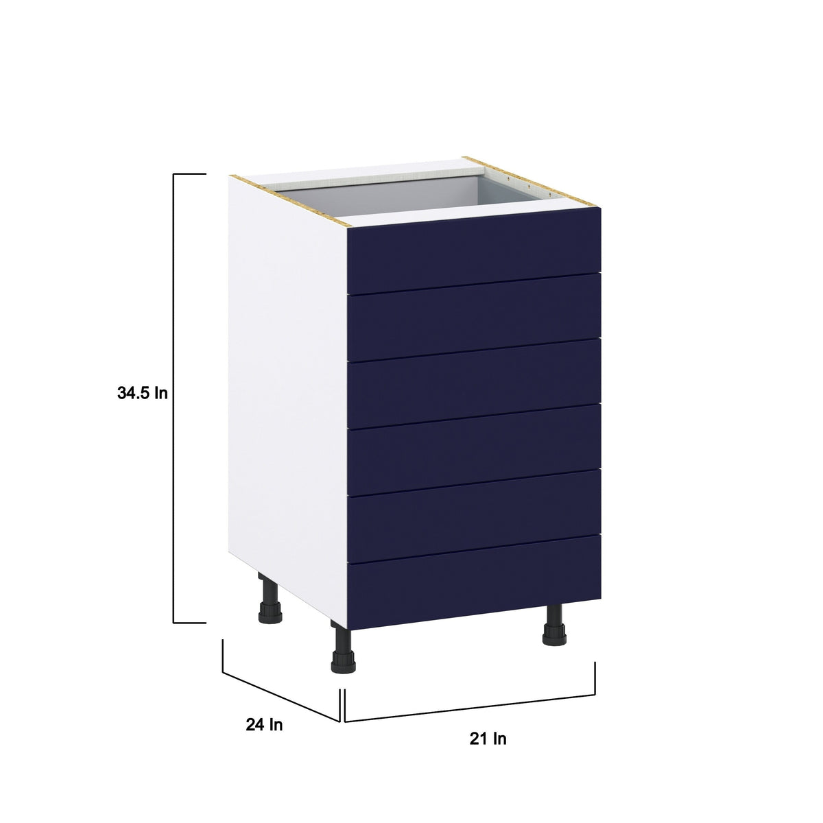 Hugo&Borg Lorette 21-in W x 34.5-in H x 24-in D Navy Blue 6-Drawer Base Fully Assembled Cabinet (Recessed Panel Style)