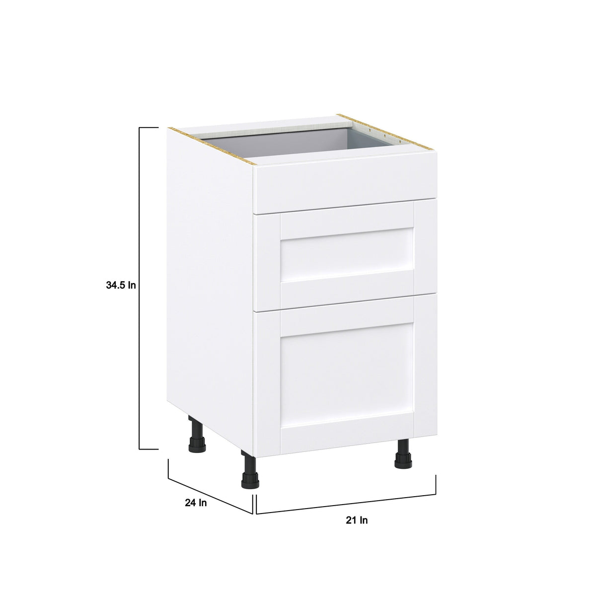 Hugo&Borg Rosemont 21-in W x 34.5-in H x 24-in D Glacier White 3-Drawer Base Fully Assembled Cabinet (Recessed Panel Style)
