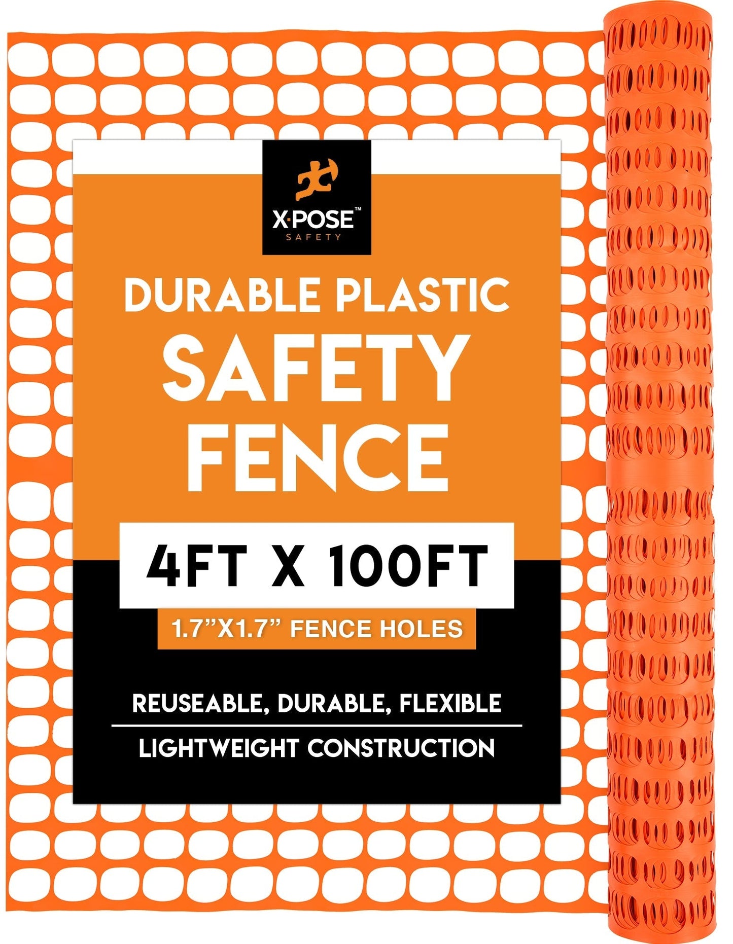 XPOSE SAFETY Orange PVC Bamboo Fence, 100ft x 4ft Roll