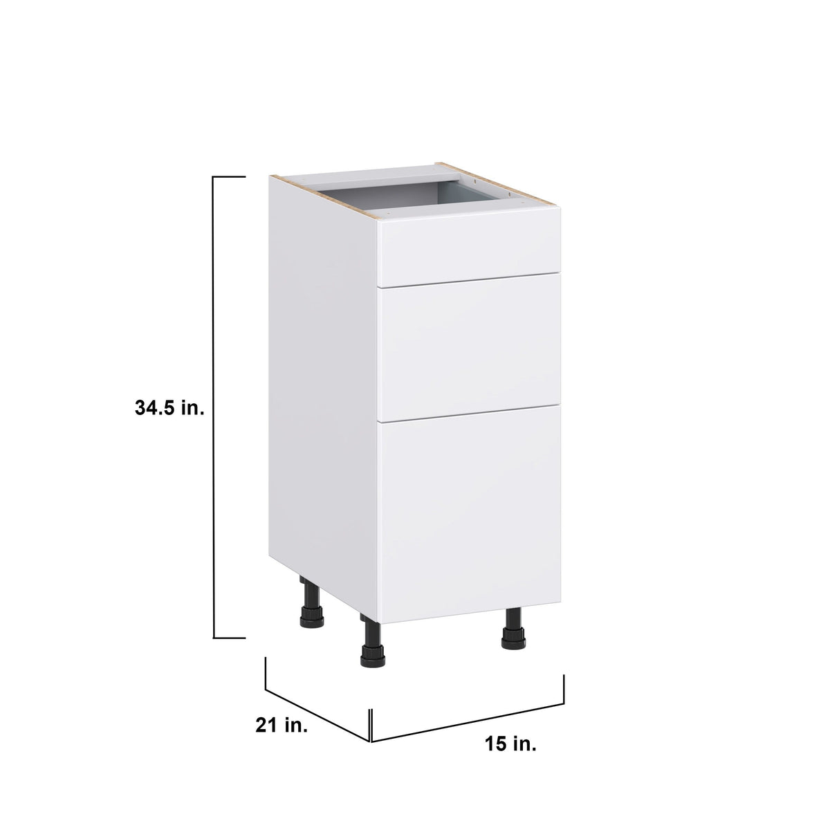 Hugo&Borg Lasalle 15-in W x 34.5-in H x 21-in D Bright White Slab 3-Drawer Base Fully Assembled Cabinet (Flat Panel Style)