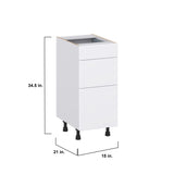 Hugo&Borg Lasalle 15-in W x 34.5-in H x 21-in D Bright White Slab 3-Drawer Base Fully Assembled Cabinet (Flat Panel Style)